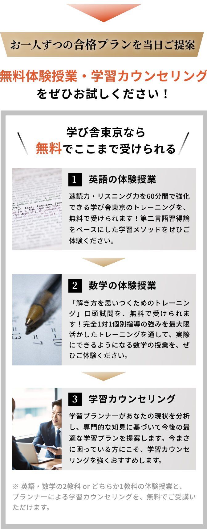 「無料体験授業・学習カウンセリング」をぜひお試しください！